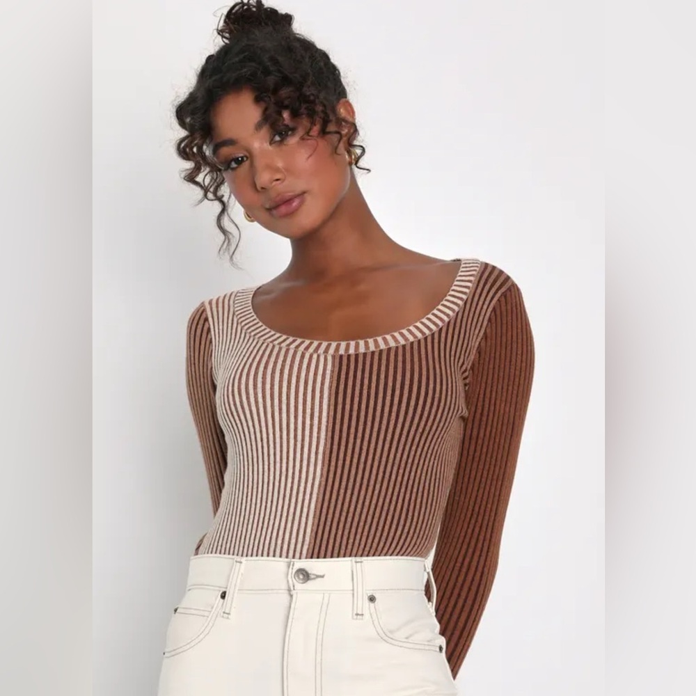 Lulu's Brown and Cream Striped Bodysuit